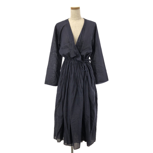 SOIL | Cotton waist-gathered cache-coeur dress | 2 | Navy | Women's