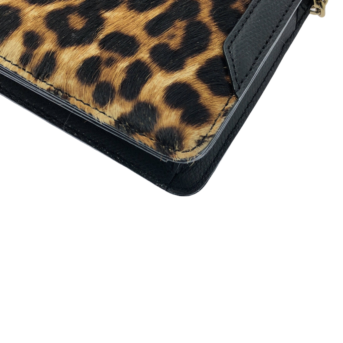 Lauren Ralph Lauren / ローレンラルフローレン | レオパード ハラコ レザー チェーンバッグ | ブラック / ブラウン / ゴールド | レディース