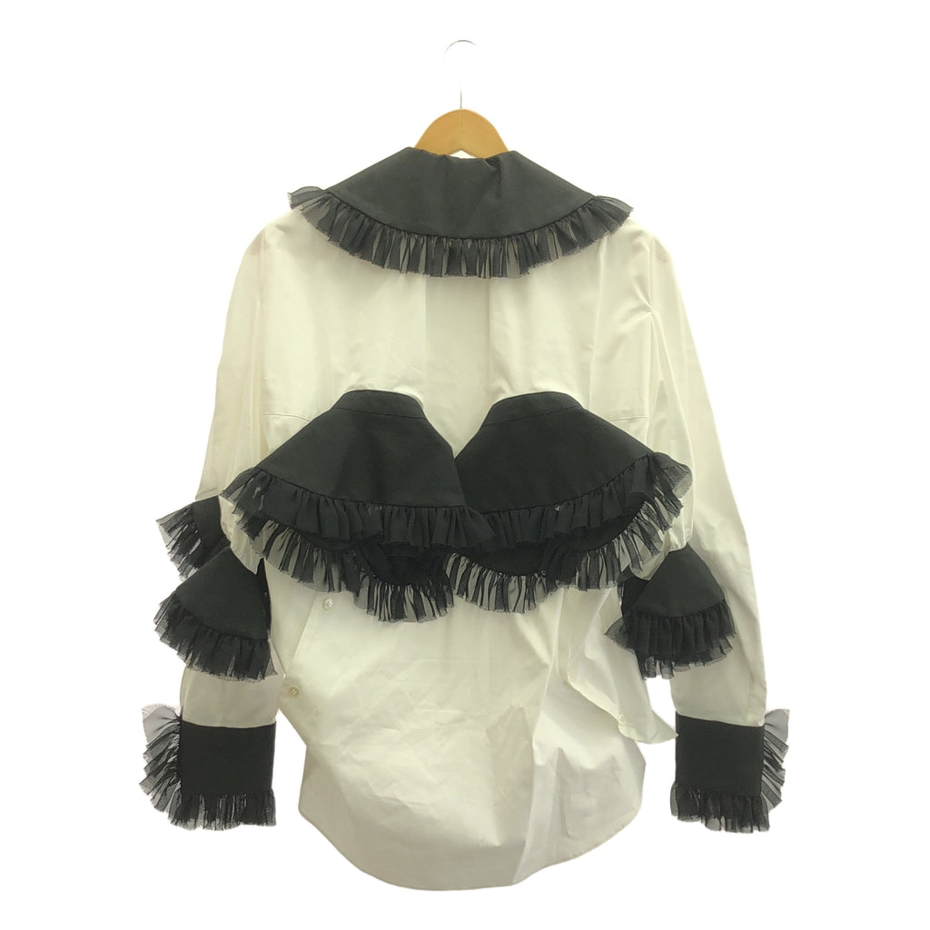 【美品】  noir kei ninomiya / ノワールケイニノミヤ | 2024SS | フリル 丸襟 シャツブラウス | S | ホワイト/ブラック | レディース