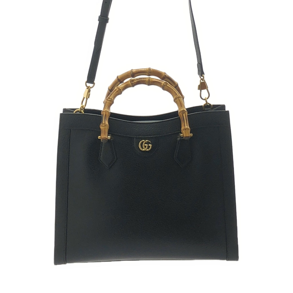 【미품】 GUCCI / 구찌 | 다이애나 미디엄 대나무 핸들 가죽 2WAY 가방 | 블랙 | 여성