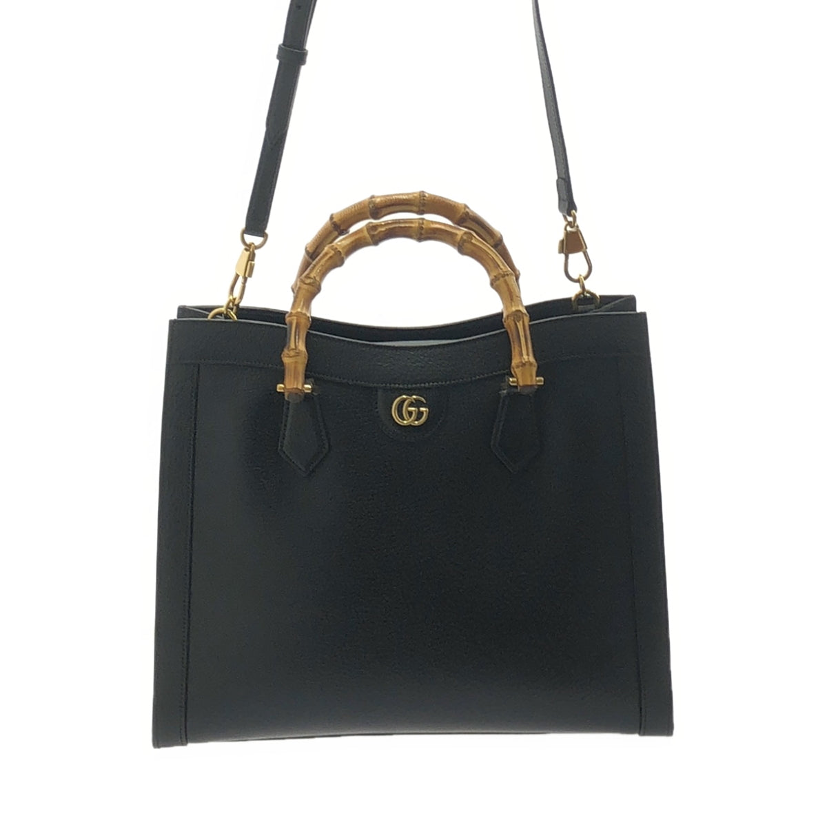 【미품】 GUCCI / 구찌 | 다이애나 미디엄 대나무 핸들 가죽 2WAY 가방 | 블랙 | 여성