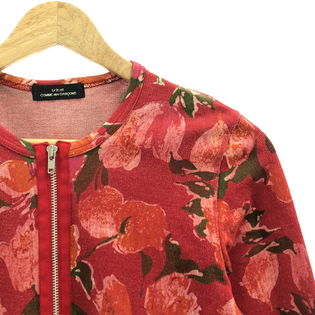 tricot COMME des GARCONS / Tricom De Galson | 2001AW | 코튼 플로랄 프린트 지퍼 카디건 | 레드 | 여성