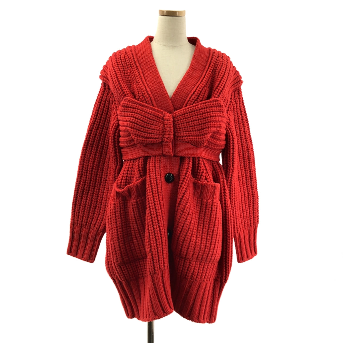 sacai | 2022 秋冬 | 羊毛手肘貼布羅紋針織長版開襟衫 | 尺寸 1 | 女款