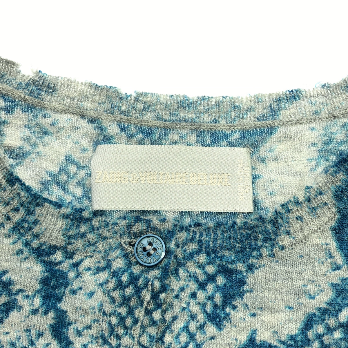 ZADIG & VOLTAIRE / ザディグ エ ヴォルテール | カシミア プリント ニット カーディガン | S | ブルー/グレー | レディース