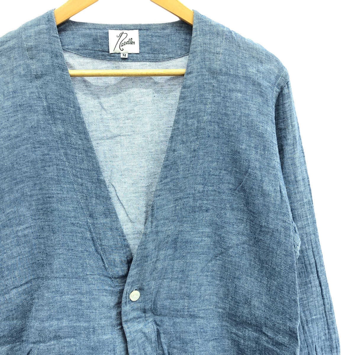 Needles | Linen cotton chambray V-neck cardigan | M | Indigo | Men's