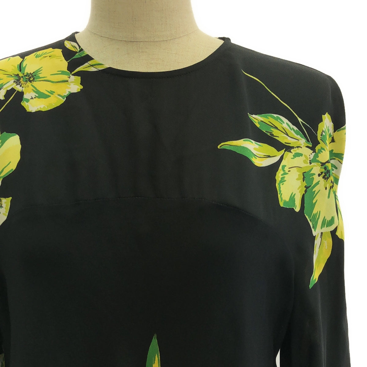 艾莉卡·卡瓦利尼 | 2022秋冬 |花卉圖案迷你連身裙 喇叭袖花卉人造絲迷你連身裙 | 38 |黑色/黃色/綠色|女性的