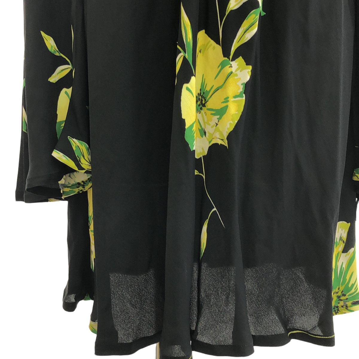 艾莉卡·卡瓦利尼 | 2022秋冬 |花卉圖案迷你連身裙 喇叭袖花卉人造絲迷你連身裙 | 38 |黑色/黃色/綠色|女性的