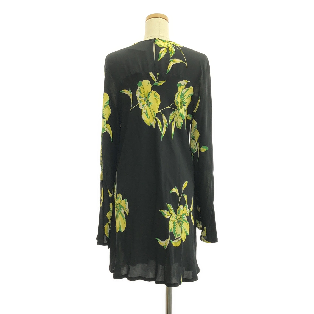 艾莉卡·卡瓦利尼 | 2022秋冬 |花卉圖案迷你連身裙 喇叭袖花卉人造絲迷你連身裙 | 38 |黑色/黃色/綠色|女性的