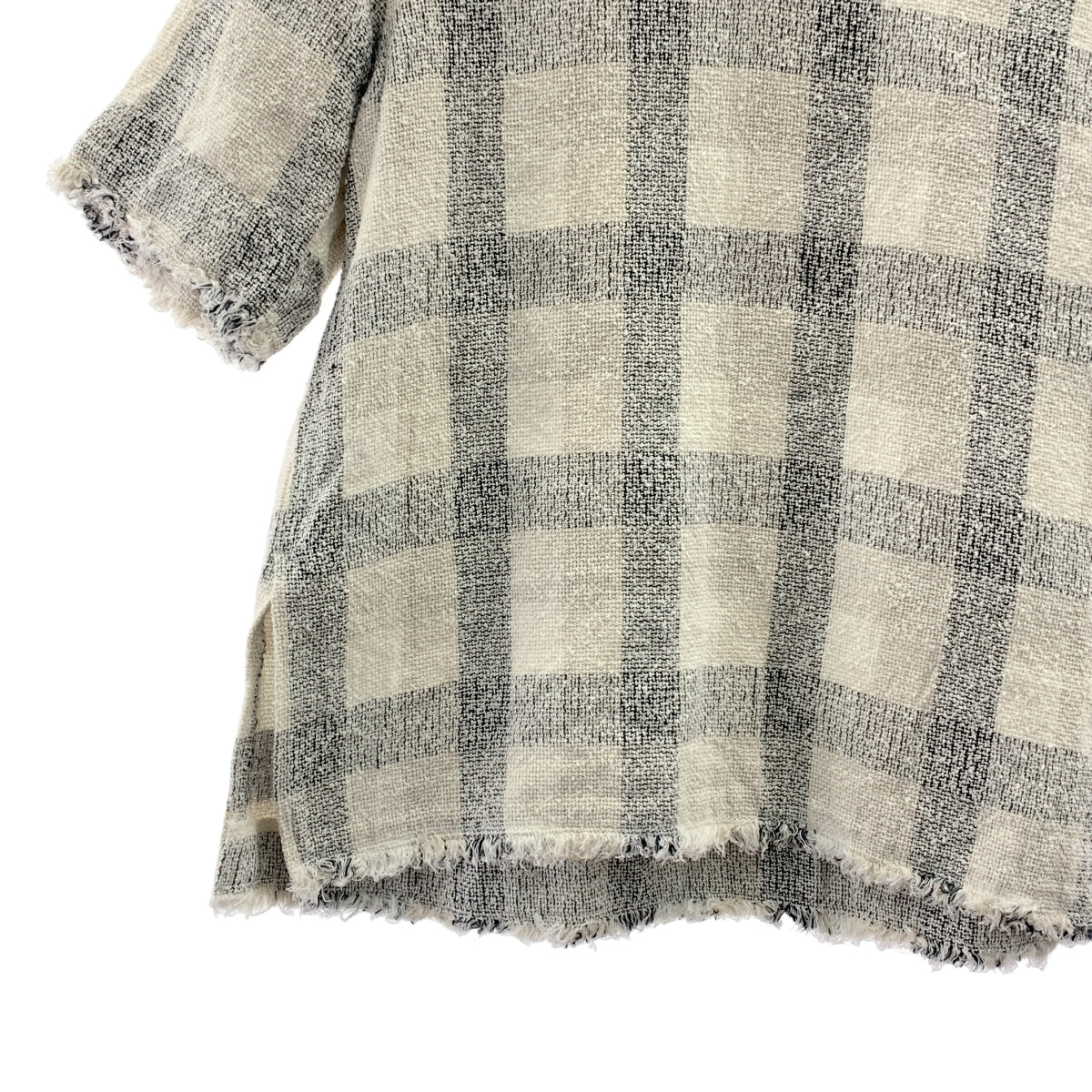 【미품】 IENA / 예나 | 2021SS | LINEN Tweed / 린넨 트위드 프린지 슬릿 롱 T블라우스 | F | 화이트 / 블랙 계열 | 여성