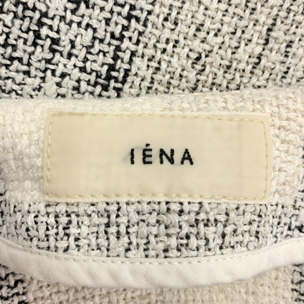 [狀況極佳] IENA | 2021 春夏 | 亞麻粗花呢流蘇開衩長款T卹 | F碼 | 白/黑 | 女款