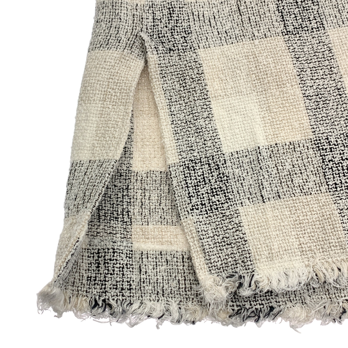 【미품】 IENA / 예나 | 2021SS | LINEN Tweed / 린넨 트위드 프린지 슬릿 롱 T블라우스 | F | 화이트 / 블랙 계열 | 여성