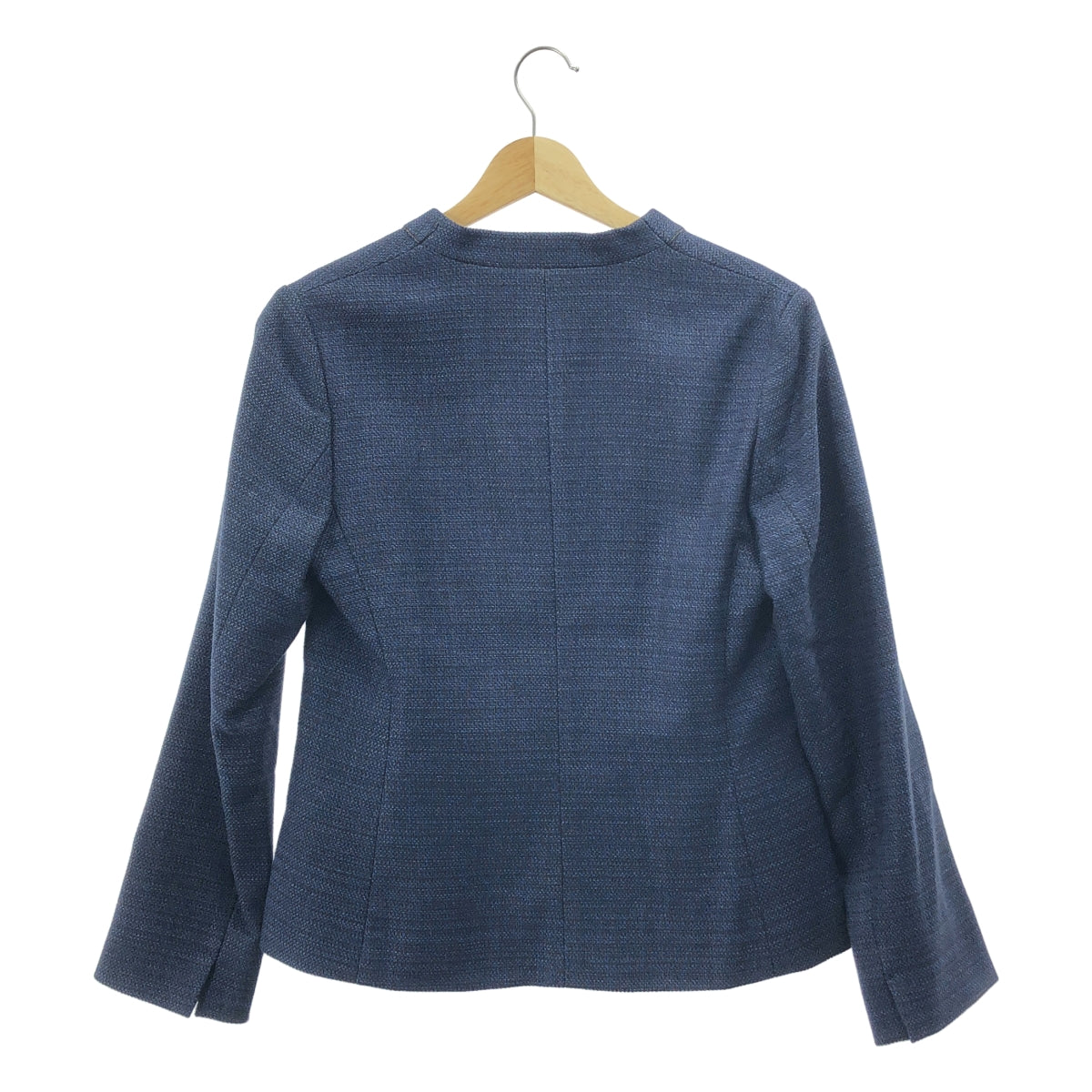 【美品】  INDIVI / インディヴィ | セットアップ ツイード ノーカラー ジャケット / バックジップ スカート / 総裏地 | 38 | ネイビー | レディース