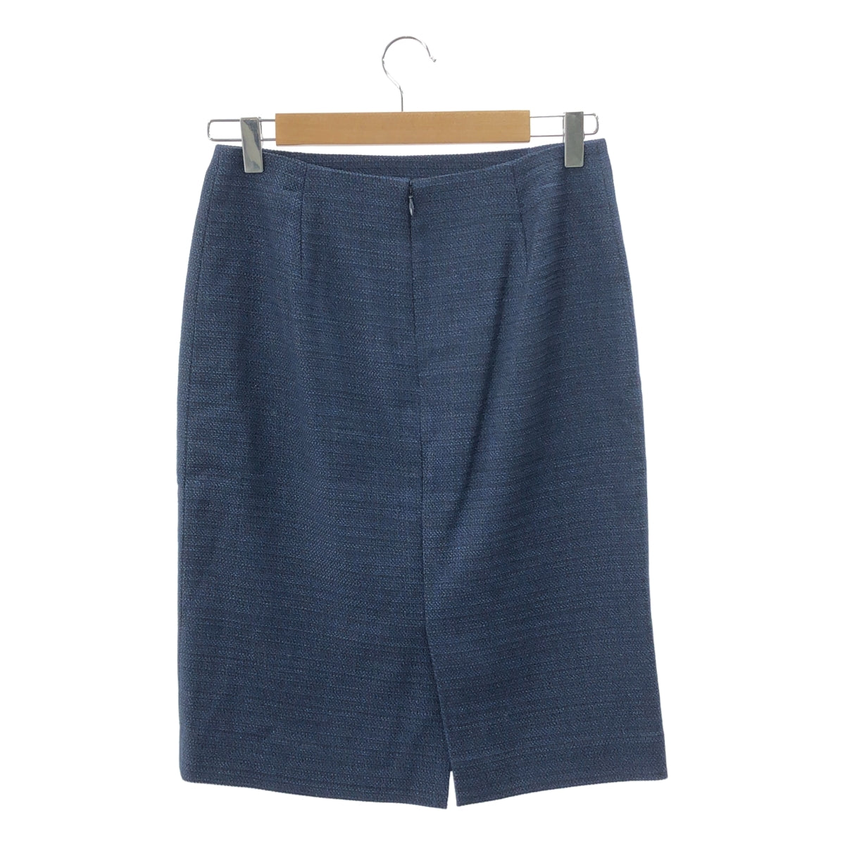 【美品】  INDIVI / インディヴィ | セットアップ ツイード ノーカラー ジャケット / バックジップ スカート / 総裏地 | 38 | ネイビー | レディース