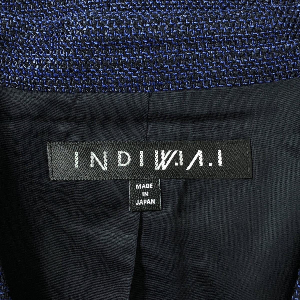 【美品】  INDIVI / インディヴィ | セットアップ ツイード ノーカラー ジャケット / バックジップ スカート / 総裏地 | 38 | ネイビー | レディース