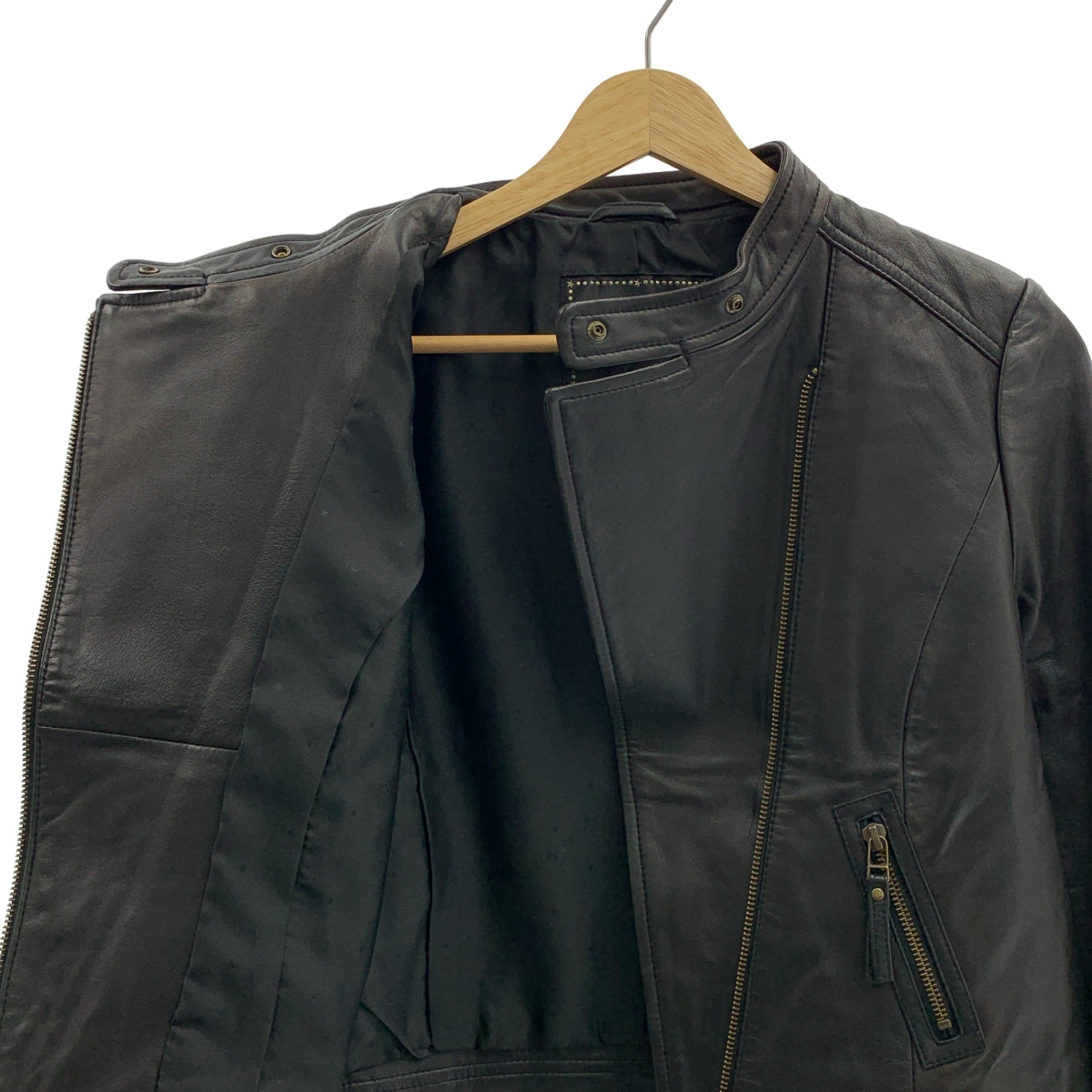 Agnes b. / アニエスベー | レザー シングル ライダースジャケット | 38 | レディース