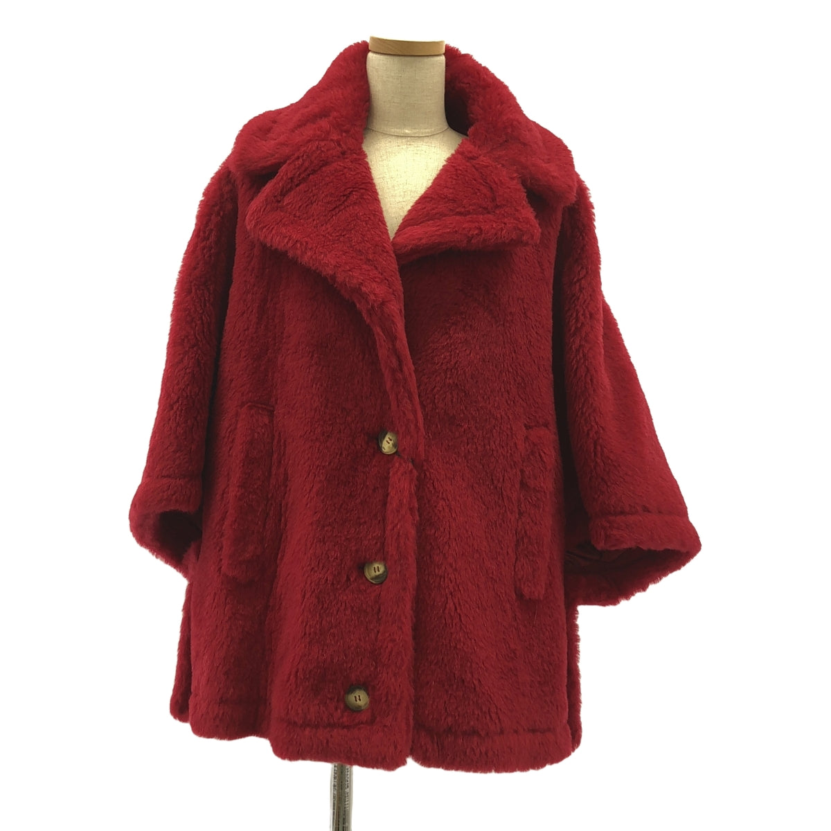 【新品】  Max Mara / マックスマーラ | ALEGGIO テディベア ポンチョ ケープ コート | ML | レッド | レディース