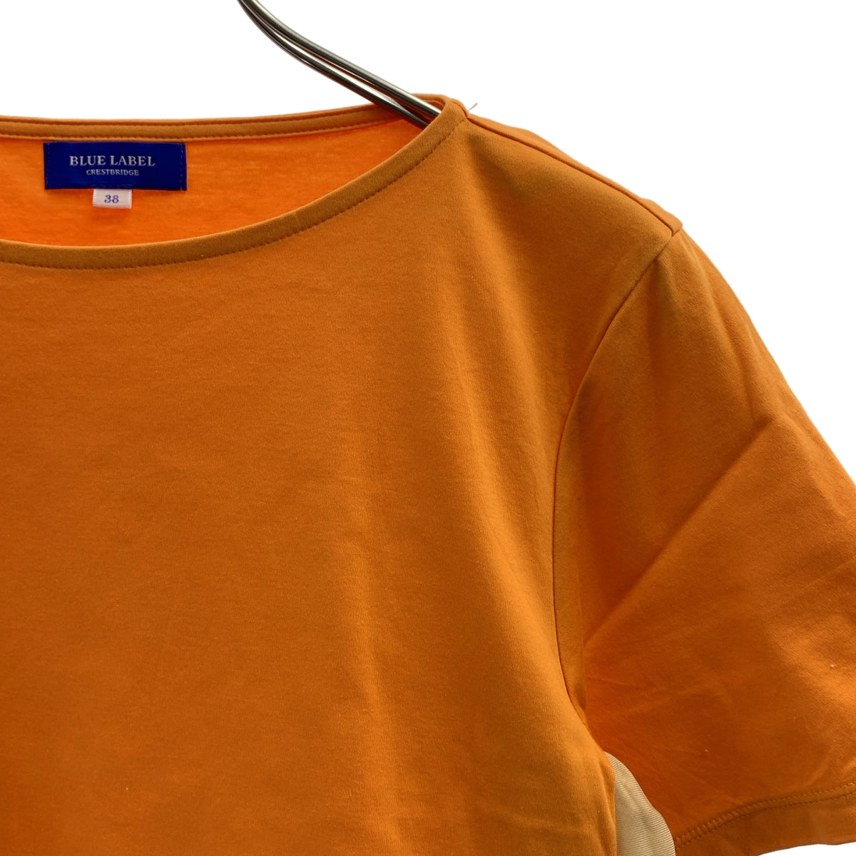 【美品】  BLUE LABEL CRESTBRIDGE / ブルーレーベル・クレストブリッジ | クレストブリッジチェック 切替 フレア クルーネックカットソー | 38 | オレンジ | レディース