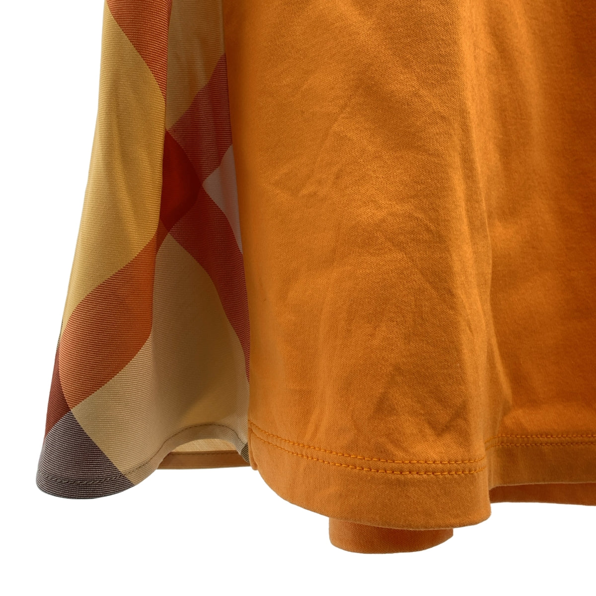 【美品】  BLUE LABEL CRESTBRIDGE / ブルーレーベル・クレストブリッジ | クレストブリッジチェック 切替 フレア クルーネックカットソー | 38 | オレンジ | レディース