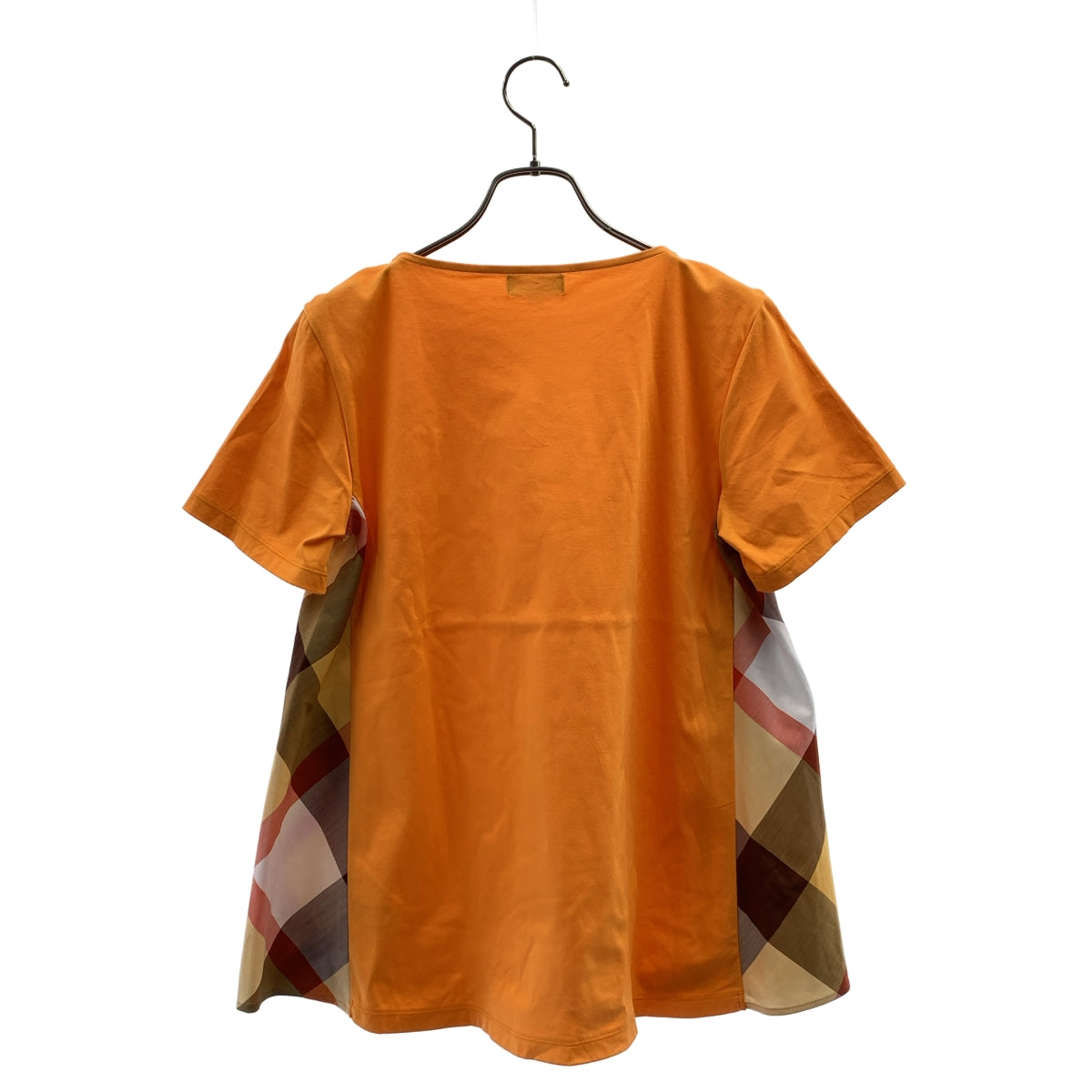 【美品】  BLUE LABEL CRESTBRIDGE / ブルーレーベル・クレストブリッジ | クレストブリッジチェック 切替 フレア クルーネックカットソー | 38 | オレンジ | レディース