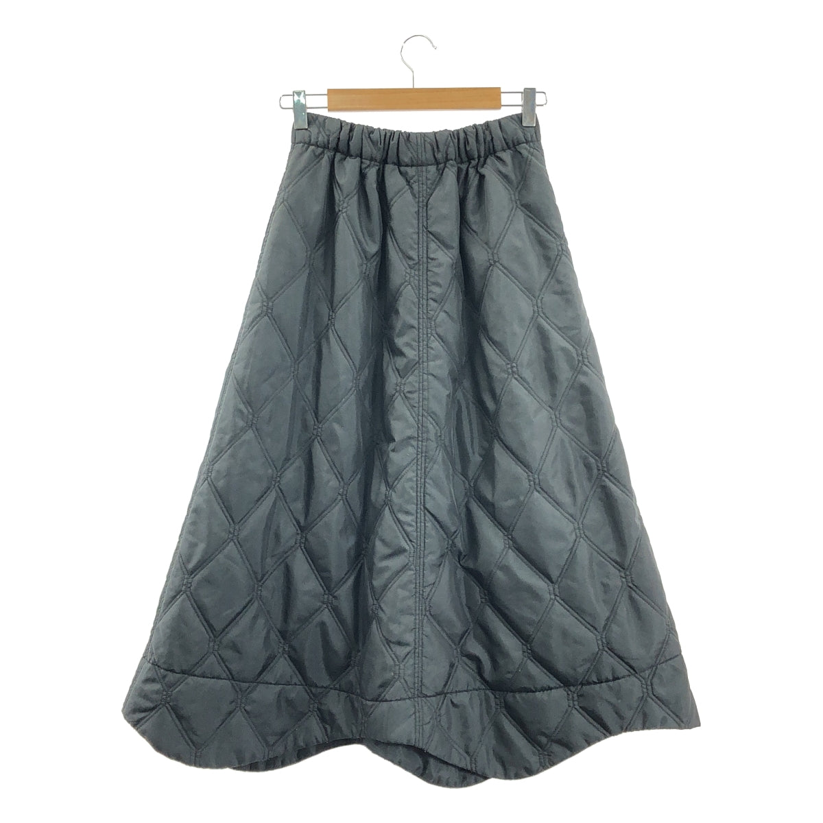 Ganni / ガニー | Ripstop Quilt Wavy Hem Skirt キルティング ロングスカート | 36 | ブラック | レディース