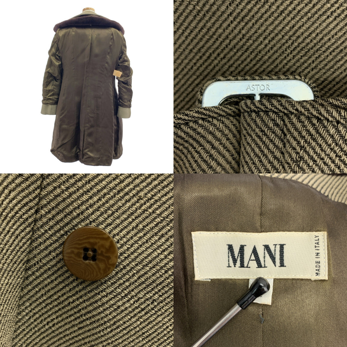 [狀況極佳] MANI by GIORGIO ARMANI | 1990 年代 | 羊毛圍巾領子繫帶雙排扣大衣 | 全襯裡 | 尺寸 42 | 米色 | 女款