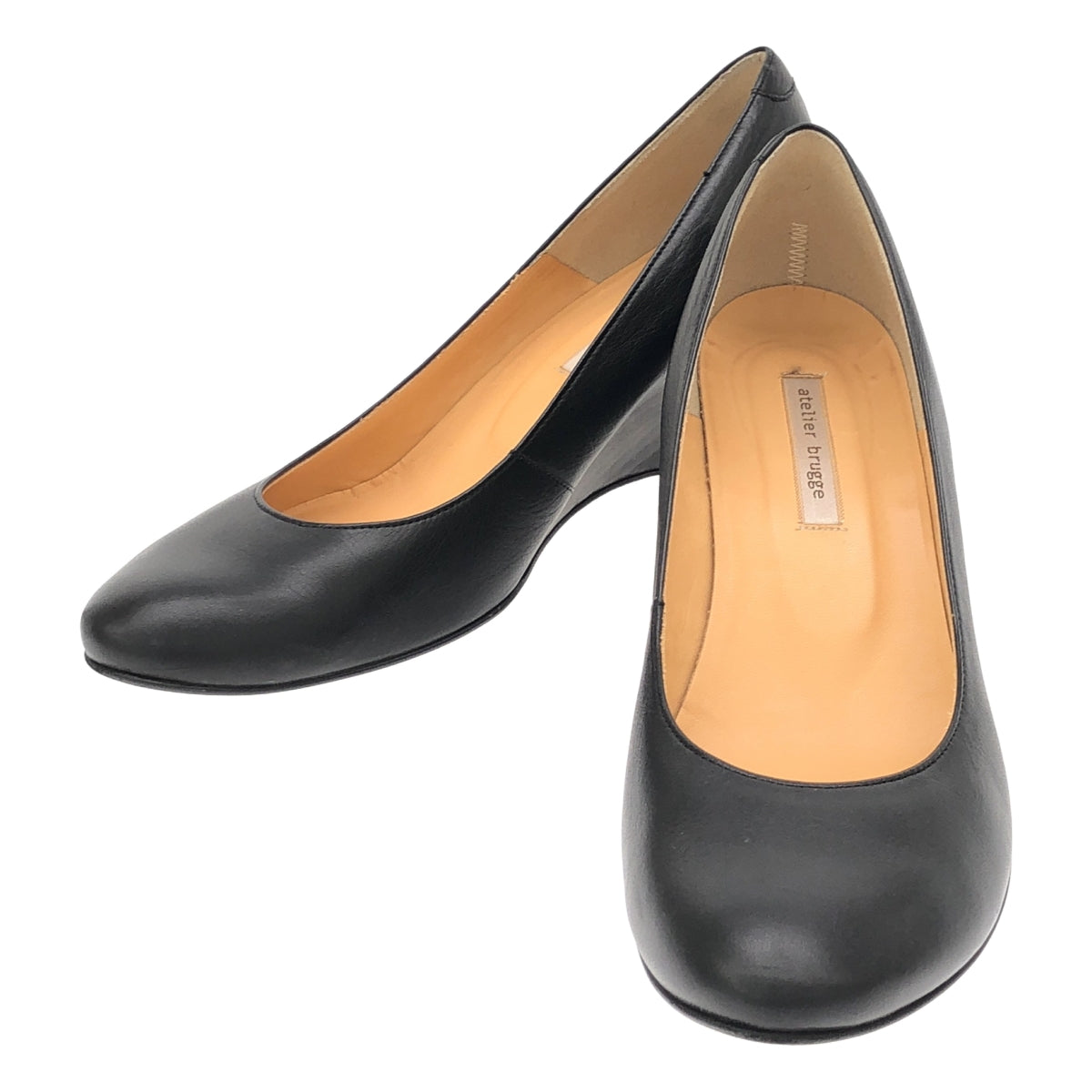 [狀況極佳] ATELIER BRUGGE | 皮革坡跟高跟鞋 | 尺寸 24 | 黑色 | 女款