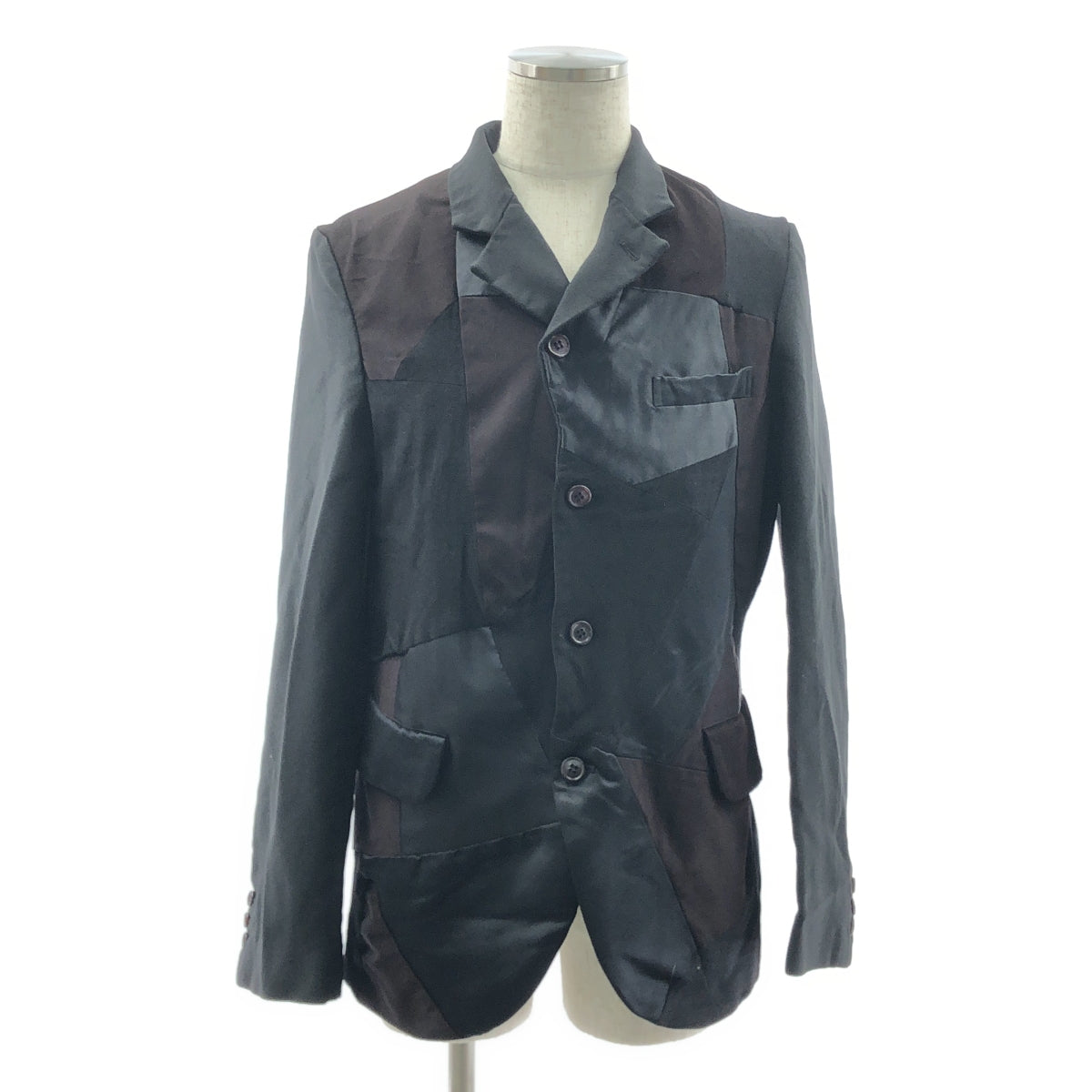 【미품】 BLACK COMME des GARCONS / 블랙 콤 데 갤슨 | 2025SS | 폴리 에스테르 제품 가공 다른 소재 전환 패치 워크 싱글 재킷 | L | 블랙 / 브라운 | 남성