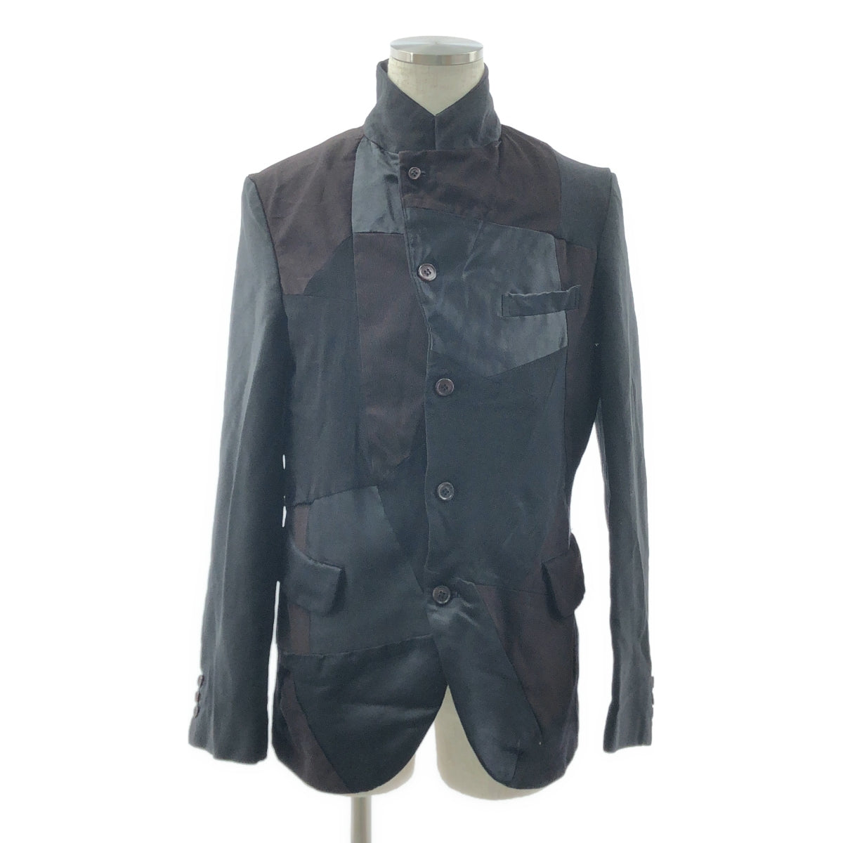 【美品】  BLACK COMME des GARCONS / ブラックコムデギャルソン | 2025SS | ポリエステル 製品加工 異素材 切替 パッチワーク シングルジャケット | L | ブラック/ブラウン | メンズ