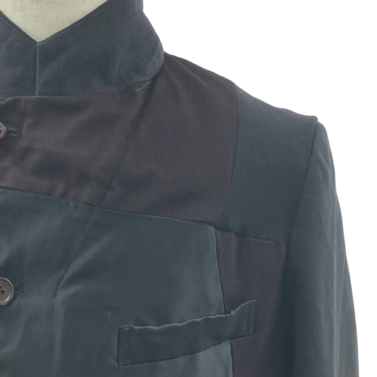 【美品】  BLACK COMME des GARCONS / ブラックコムデギャルソン | 2025SS | ポリエステル 製品加工 異素材 切替 パッチワーク シングルジャケット | L | ブラック/ブラウン | メンズ