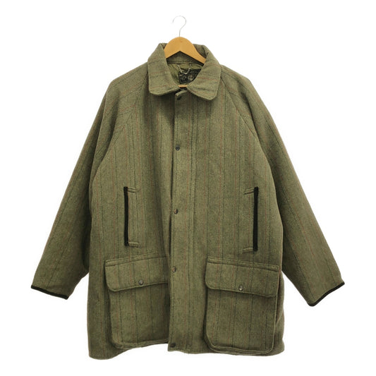 VINTAGE / Vintage clothing | Wathen Gardiner / Leather-trimmed tweed overcoat / Fully quilted lining | XL | Khaki | Men's