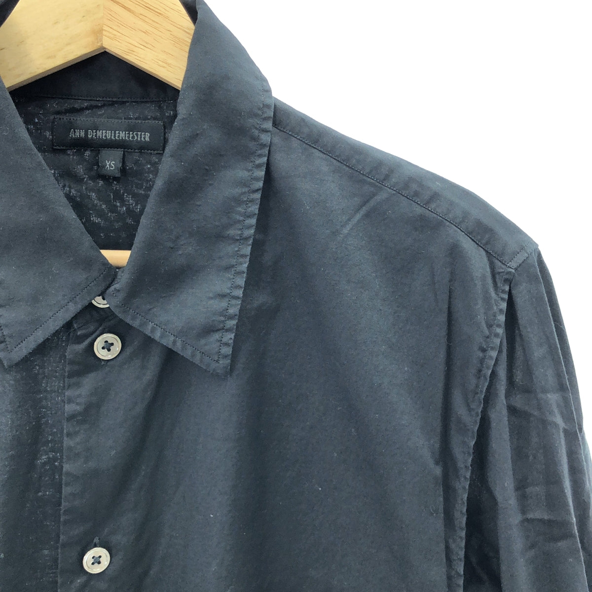 ANN DEMEULEMEESTER / アンドゥムルメステール | フロントレイヤード コットン ロング シャツ | XS | ブラック | メンズ