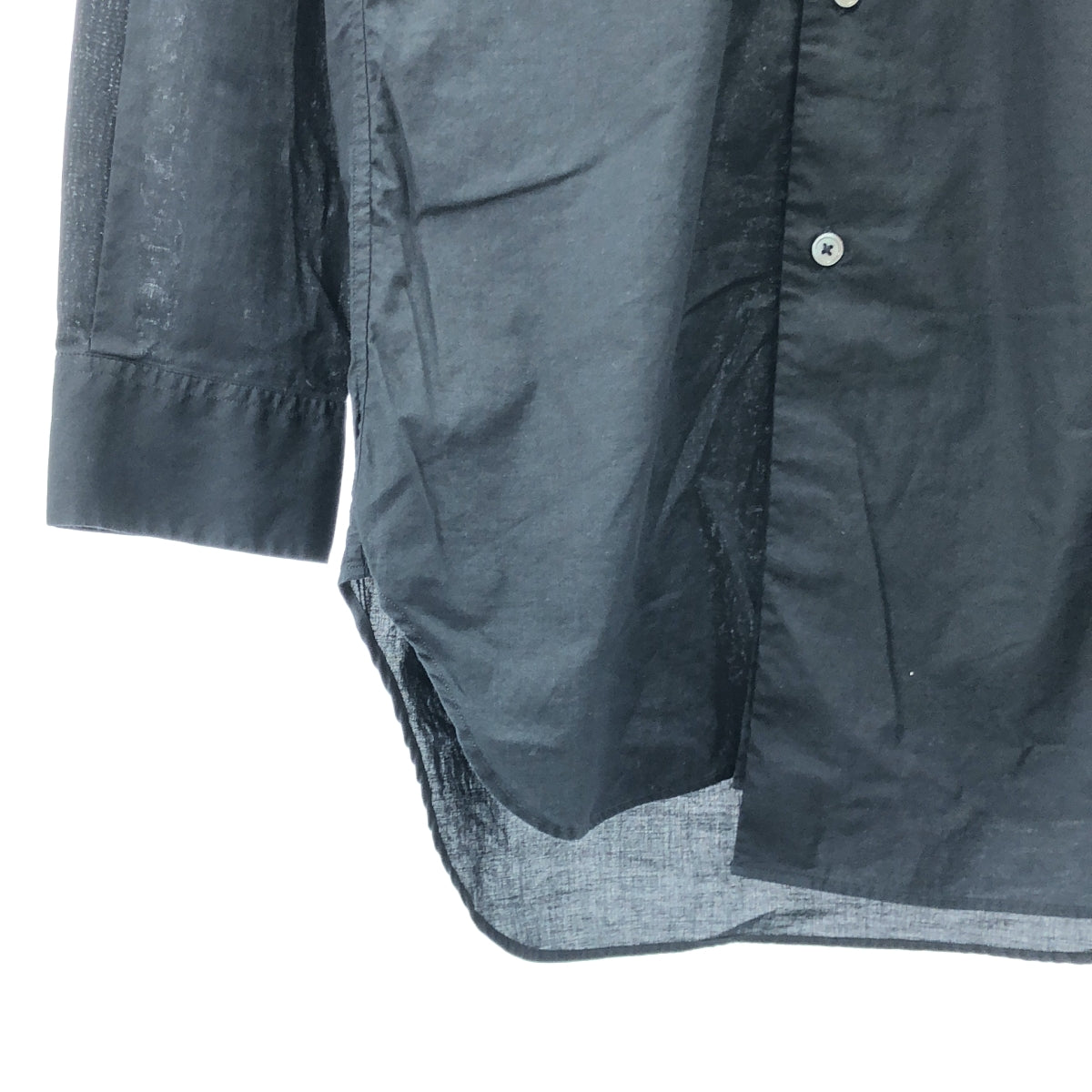 ANN DEMEULEMEESTER / アンドゥムルメステール | フロントレイヤード コットン ロング シャツ | XS | ブラック | メンズ