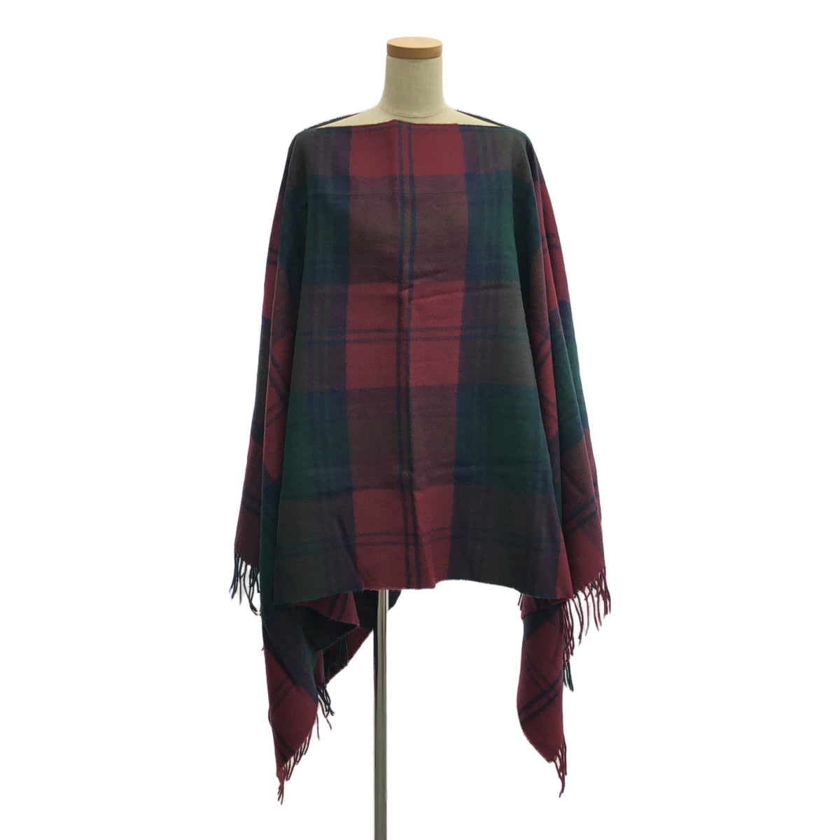 【美品】  COMME des GARCONS SHIRT / コムデギャルソンシャツ | × Lochcarron 大判 ストール マフラー ポンチョ | ボルドー/グリーン | レディース