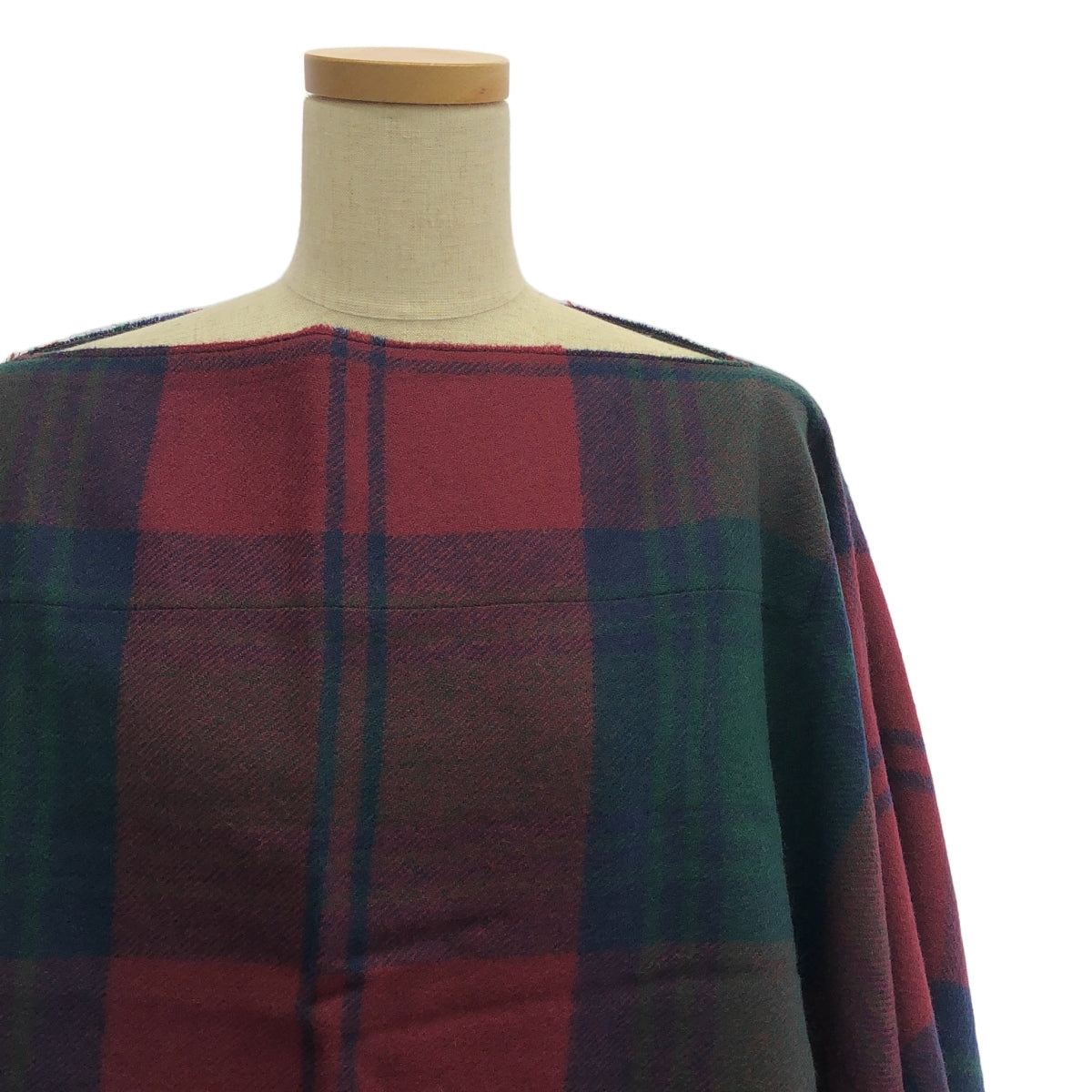 【美品】  COMME des GARCONS SHIRT / コムデギャルソンシャツ | × Lochcarron 大判 ストール マフラー ポンチョ | ボルドー/グリーン | レディース