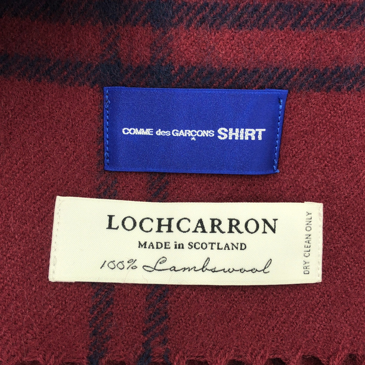 【美品】  COMME des GARCONS SHIRT / コムデギャルソンシャツ | × Lochcarron 大判 ストール マフラー ポンチョ | ボルドー/グリーン | レディース