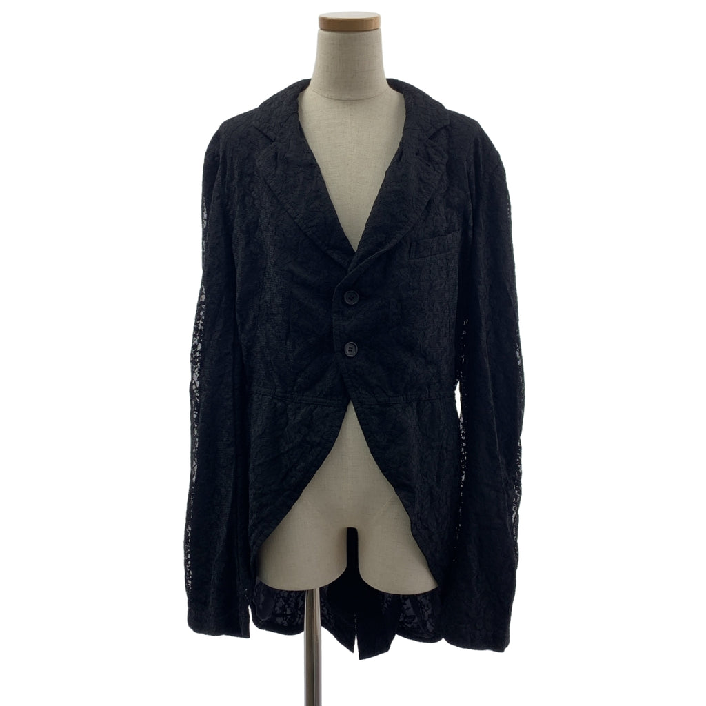 BLACK COMME des GARCONS / 블랙 콤 데 갤슨 | 2013SS | 폴리 에스테르 제품 가공 변형 레이스 싱글 브레스트 롱 재킷 / 안감 포함 | L | 남성