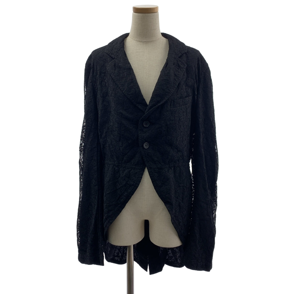 [狀況極佳] BLACK COMME des GARÇONS | 2013 春夏 | 聚酯飾以變形蕾絲，單排扣長夾克 / 有襯裡 | L 碼 | 黑色 | 男款