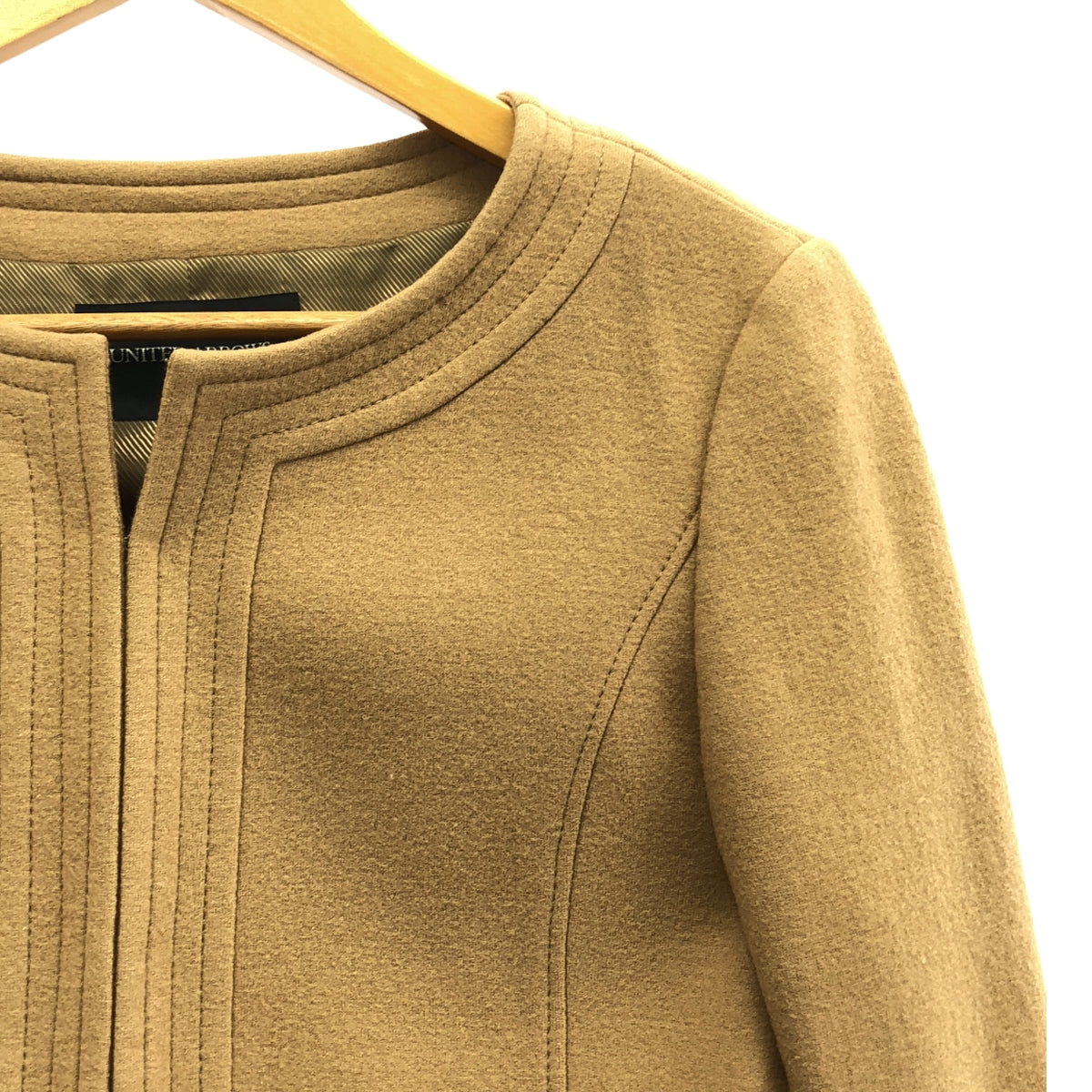 UNITED ARROWS / ユナイテッドアローズ | ノーカラー ウール フック ジャケット | 40 | ベージュ | レディース