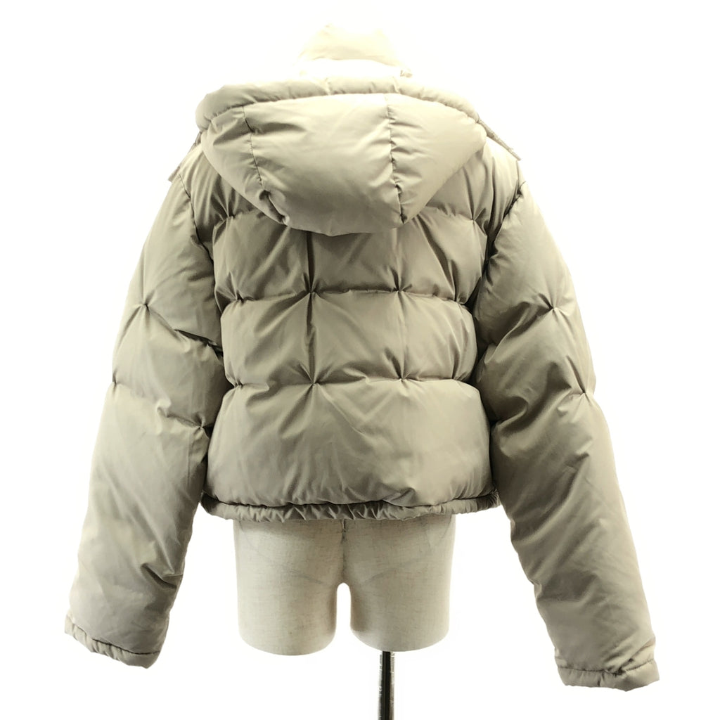 【美品】  LOEWE / ロエベ | アナグラム レザーパッチ クロップド ダウン パファージャケット / フード着脱可 | 34 | ベージュ | レディース