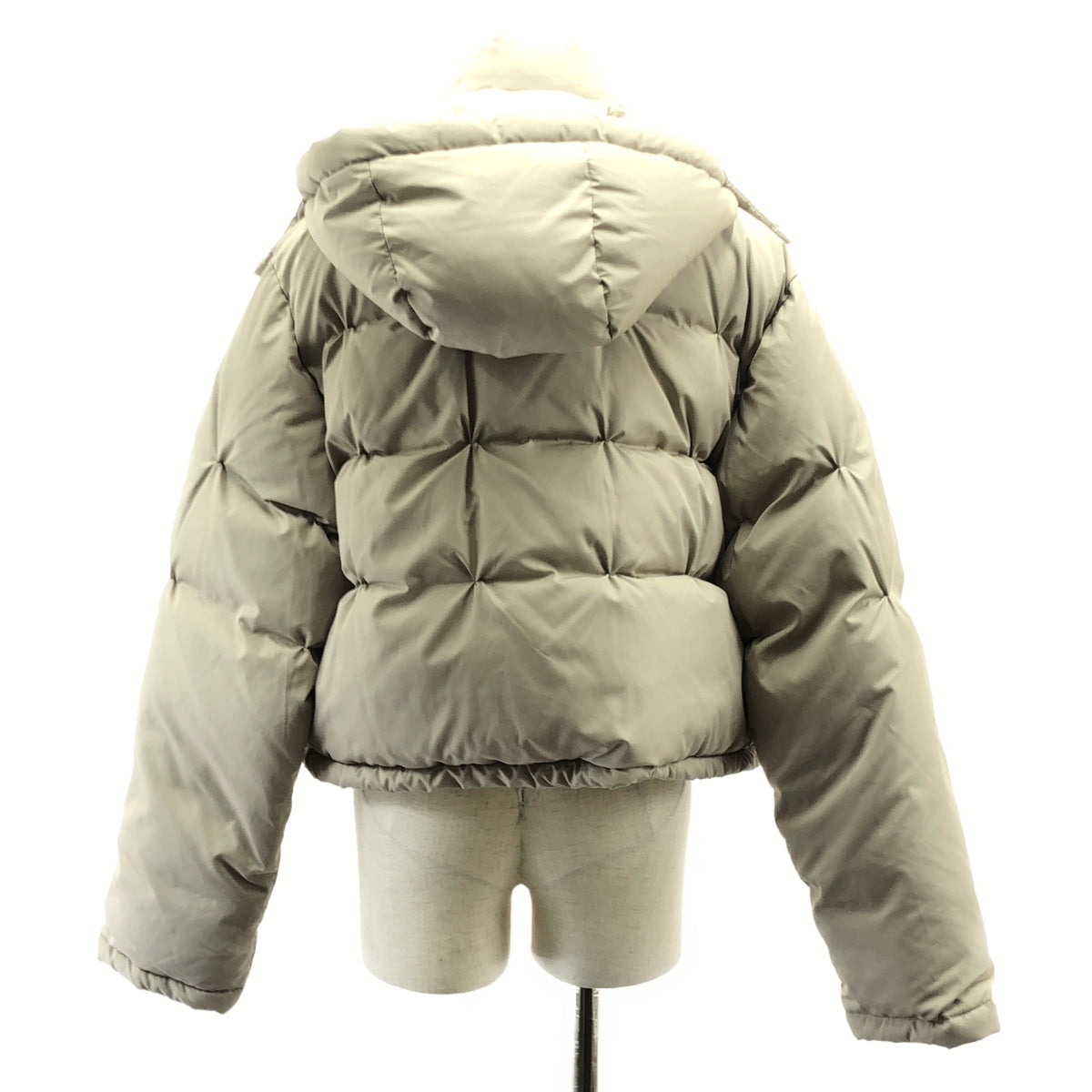 【美品】  LOEWE / ロエベ | アナグラム レザーパッチ クロップド ダウン パファージャケット / フード着脱可 | 34 | ベージュ | レディース