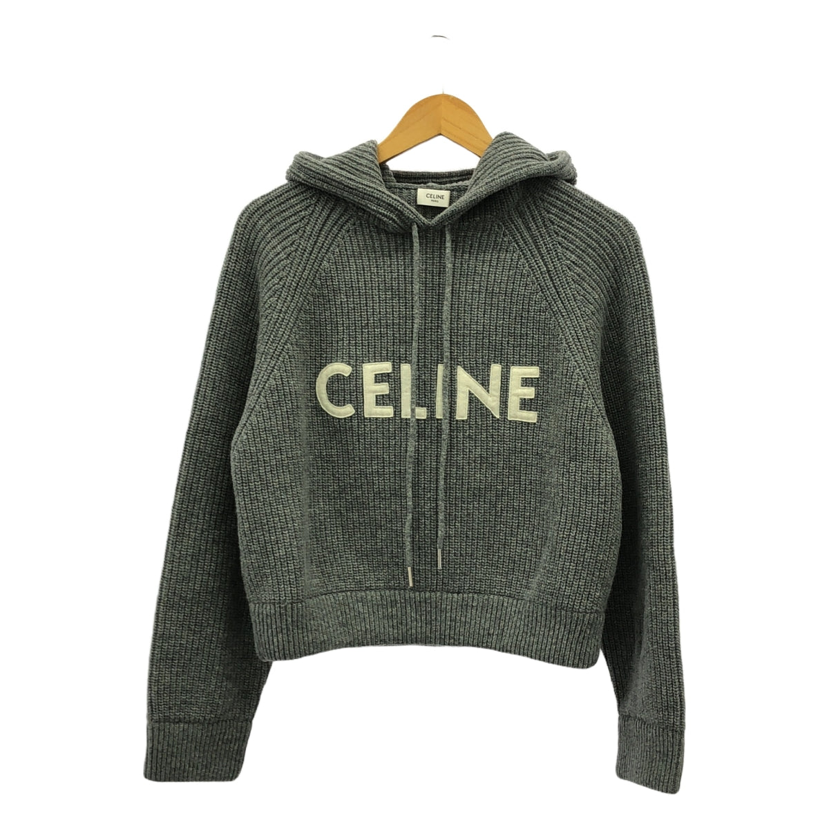 CELINE | Eddie's Ribbed Knit Logo Wool Pullover Hoodie | S | Women's