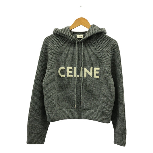 CELINE | Eddie's Ribbed Knit Logo Wool Pullover Hoodie | S | Women's