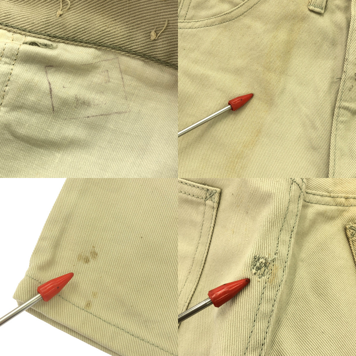 李 |估計是 1960 年代至 1970 年代的復古 / 復古 talon 拉鍊斜紋棉布工作褲 |米色 |男士