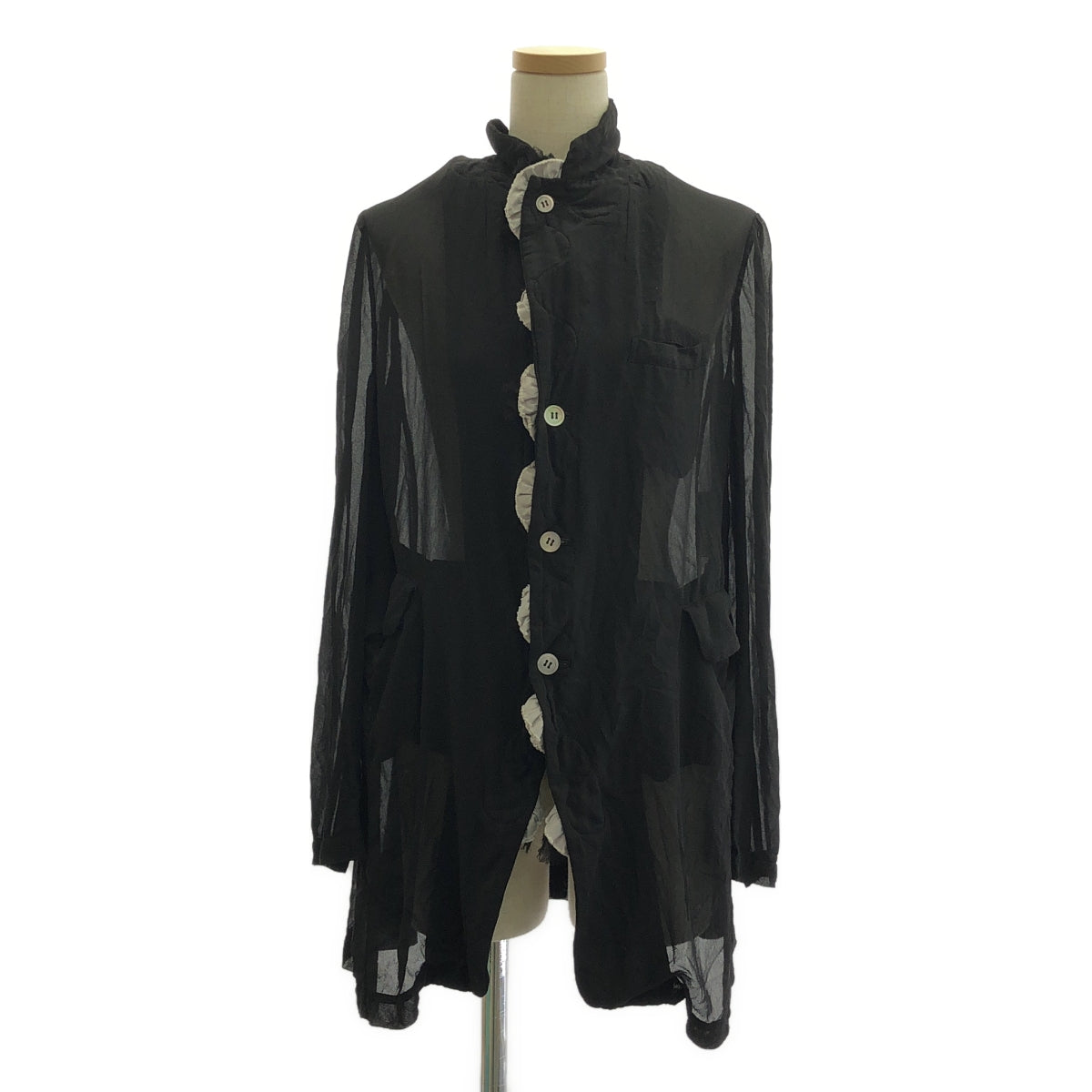 【미품】 COMME des GARCONS COMME des GARCONS / 콤콤 | 2014SS | 폴리 에스테르 제품 염색 변형 프릴 장식 싱글 오버 재킷 | M | 블랙 | 여성