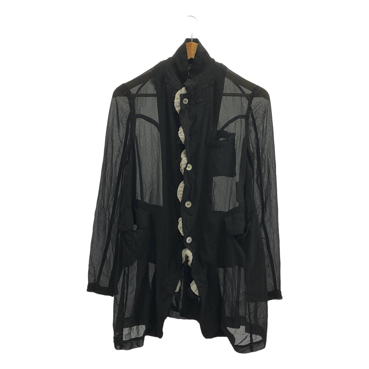 【미품】 COMME des GARCONS COMME des GARCONS / 콤콤 | 2014SS | 폴리 에스테르 제품 염색 변형 프릴 장식 싱글 오버 재킷 | M | 블랙 | 여성