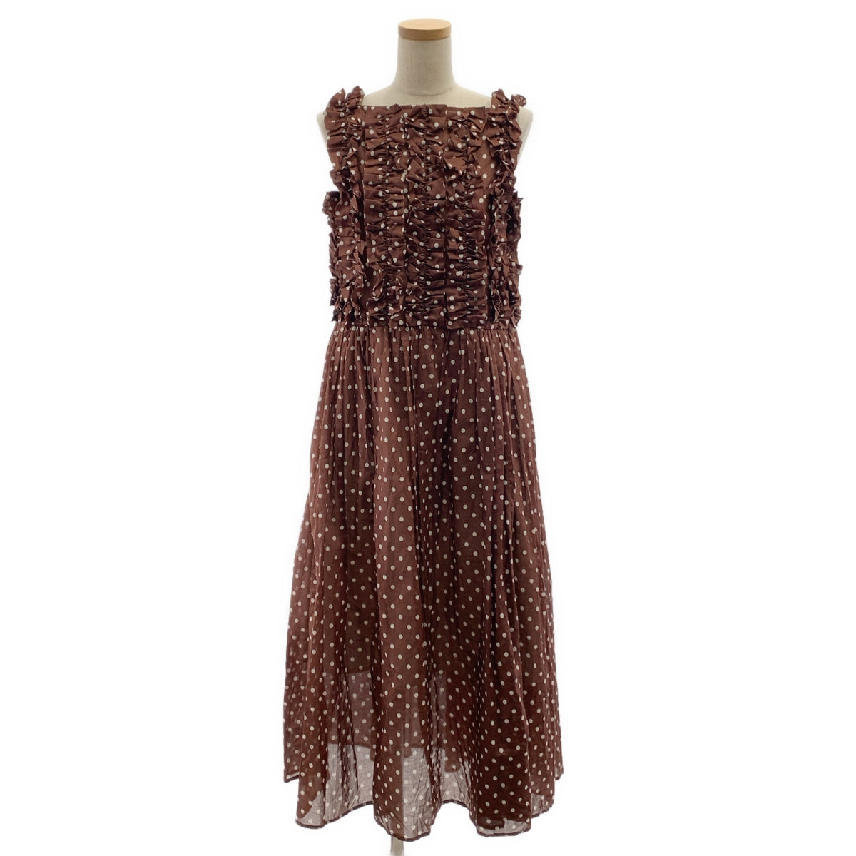 [近全新] SEVEN TEN by MIHO KAWAHITO | 棉質荷葉邊波點兩穿洋裝 | S碼 | 棕色 | 女款