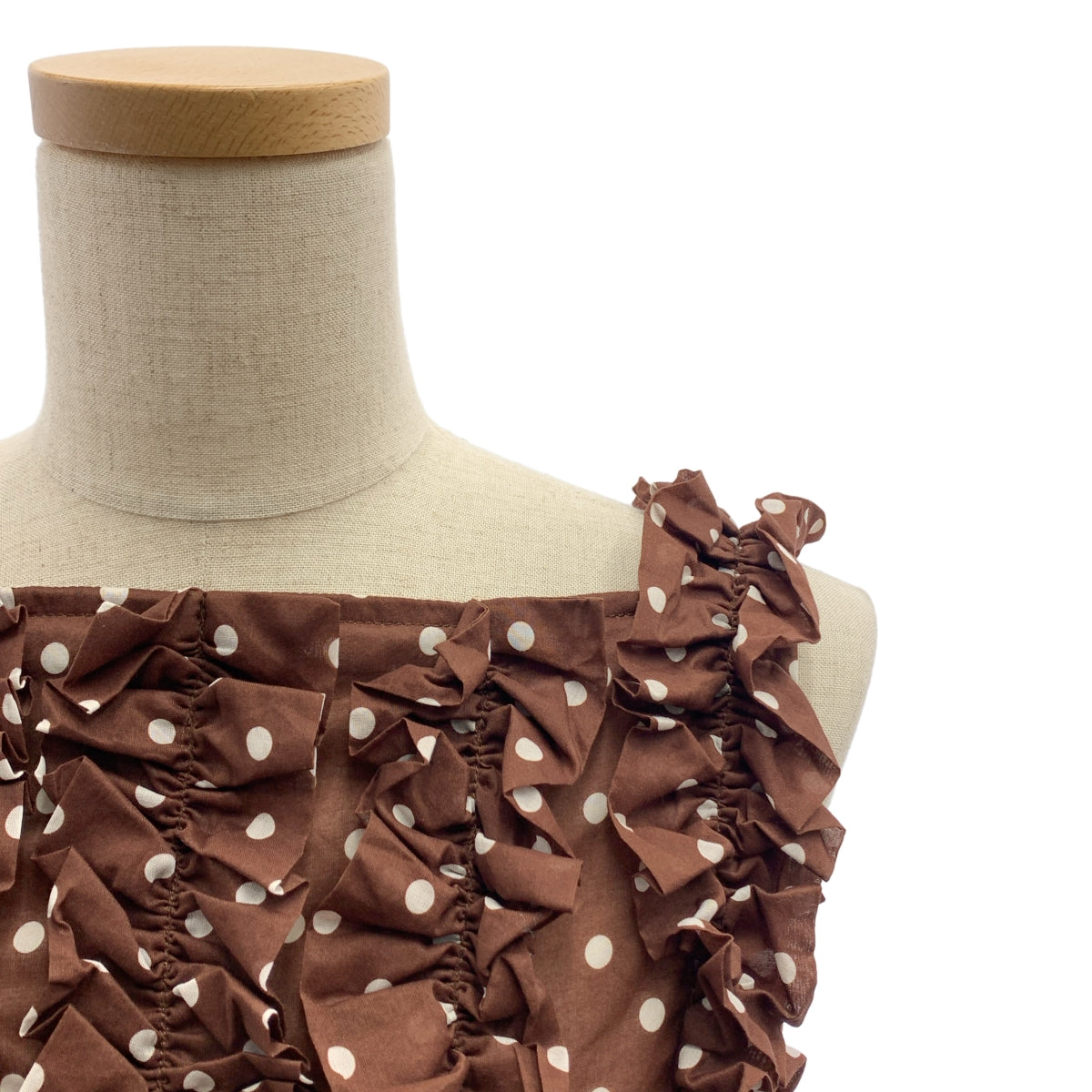 [近全新] SEVEN TEN by MIHO KAWAHITO | 棉質荷葉邊波點兩穿洋裝 | S碼 | 棕色 | 女款
