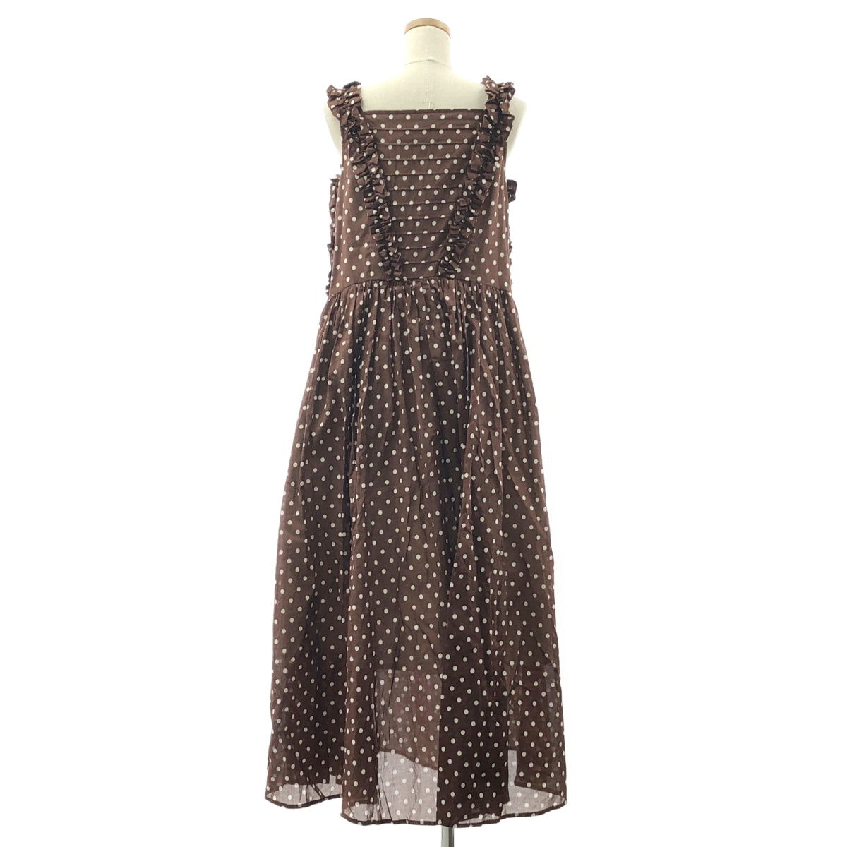 [近全新] SEVEN TEN by MIHO KAWAHITO | 棉質荷葉邊波點兩穿洋裝 | S碼 | 棕色 | 女款