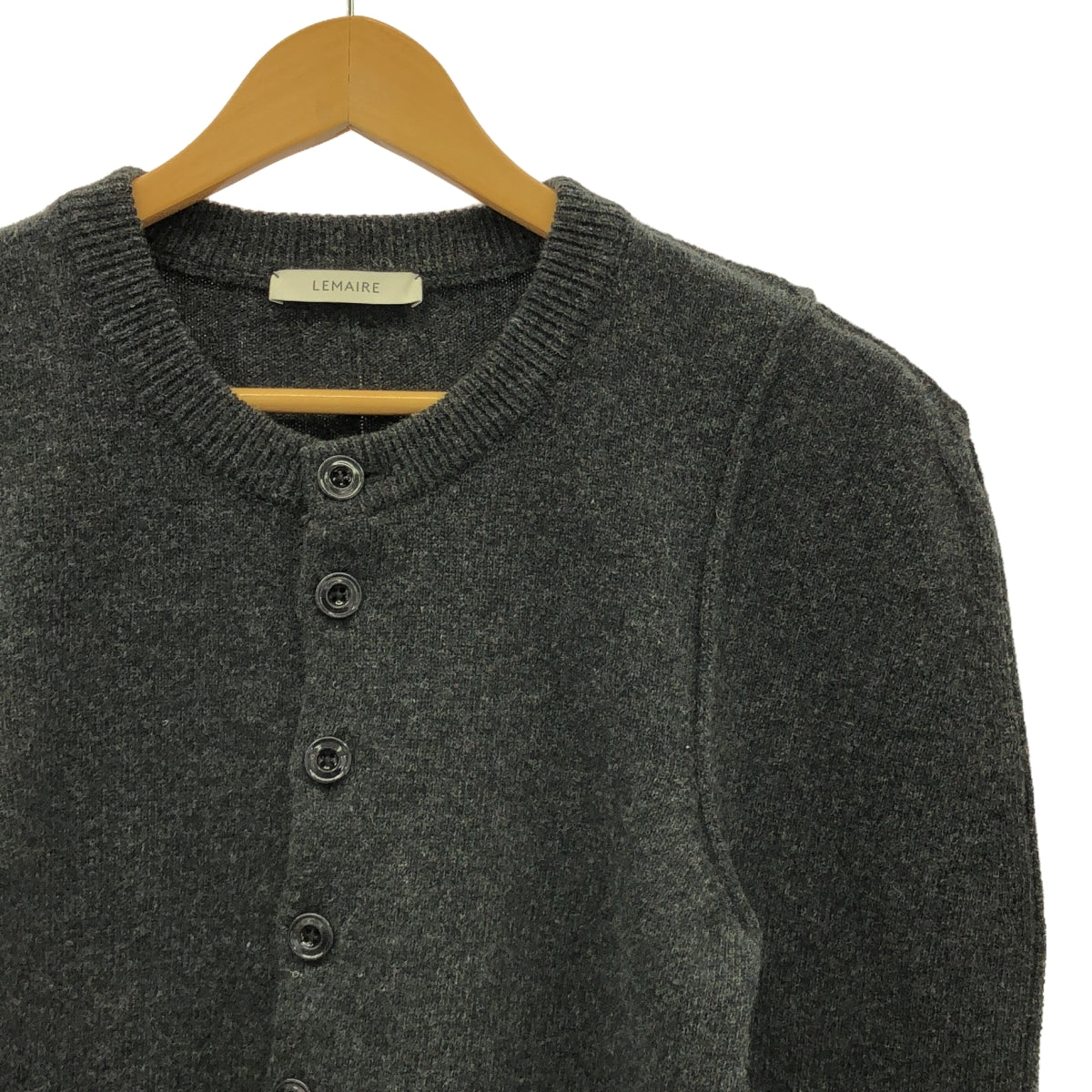 【美品】  LEMAIRE / ルメール | 2024AW | Anthracite Melange Fitted Cardigan ウール クルーネック カーディガン | M | グレー | レディース