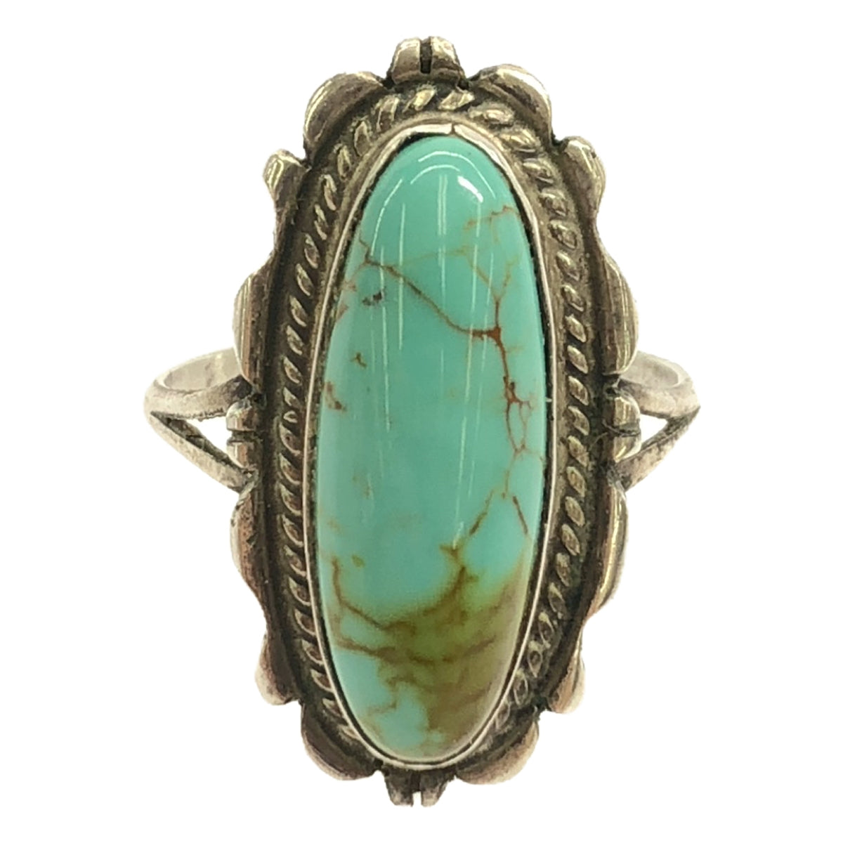 Indian Jewelry / Indian Jewelry | Sterling / Sterling Turquoise Navajo Stampwork Ring |